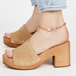 Veronica Beard Tan Suede Leather Platform Clog Sandals